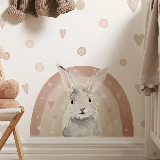Boho Watercolor Animal Rainbow Heart Wall Stickers for Kids Bedroom Nursery Decor