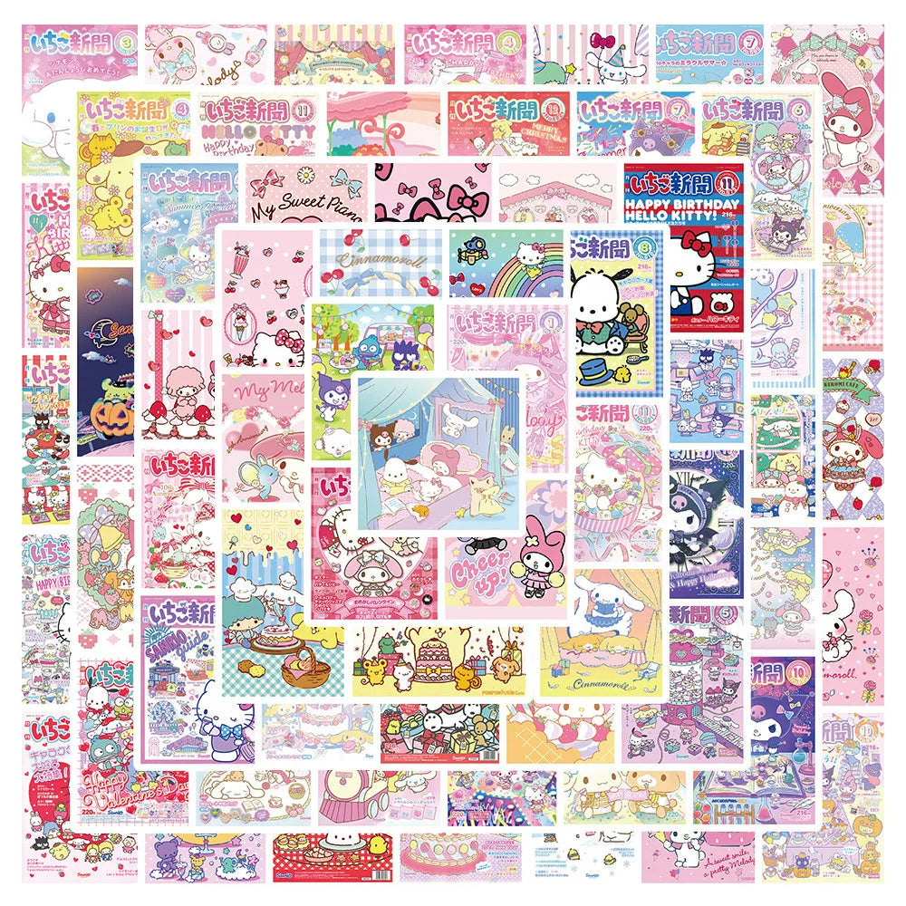 10/30/65pcs Pink Sanrio Hello Kitty Kuromi Cinnamoroll Poster Stickers Kids Girls DIY Laptop Phone Car Cute Cartoon Sticker Toys