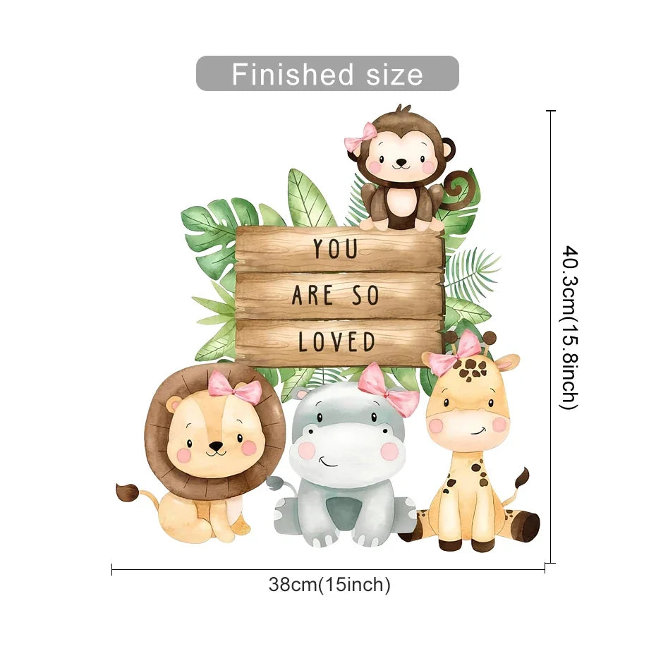 Cartoon Lion Zebra Elephant Giraffe Wall Stickers Kids Room Nursery Decor Decals