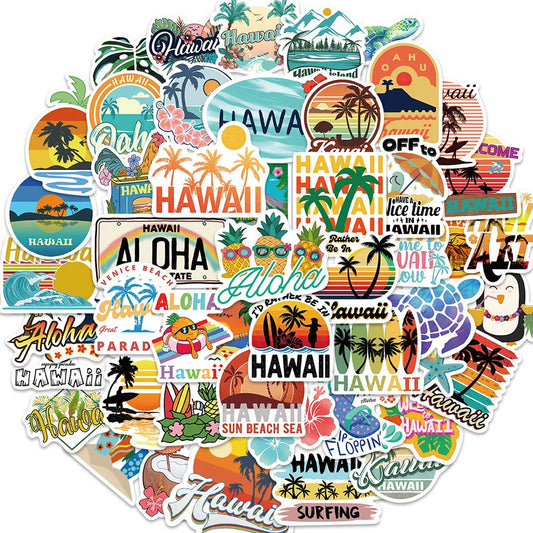 Hawaiian Cartoon Sticker Set: Phone, Laptop, Luggage, Skateboard Decals for Kids