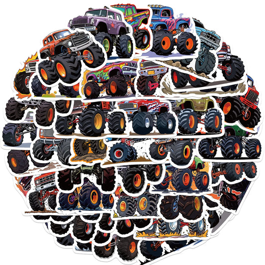 Cartoon Monster Truck Stickers for Suitcase, Skateboard, Laptop, Phone - 10/30/50Pcs Decal Set