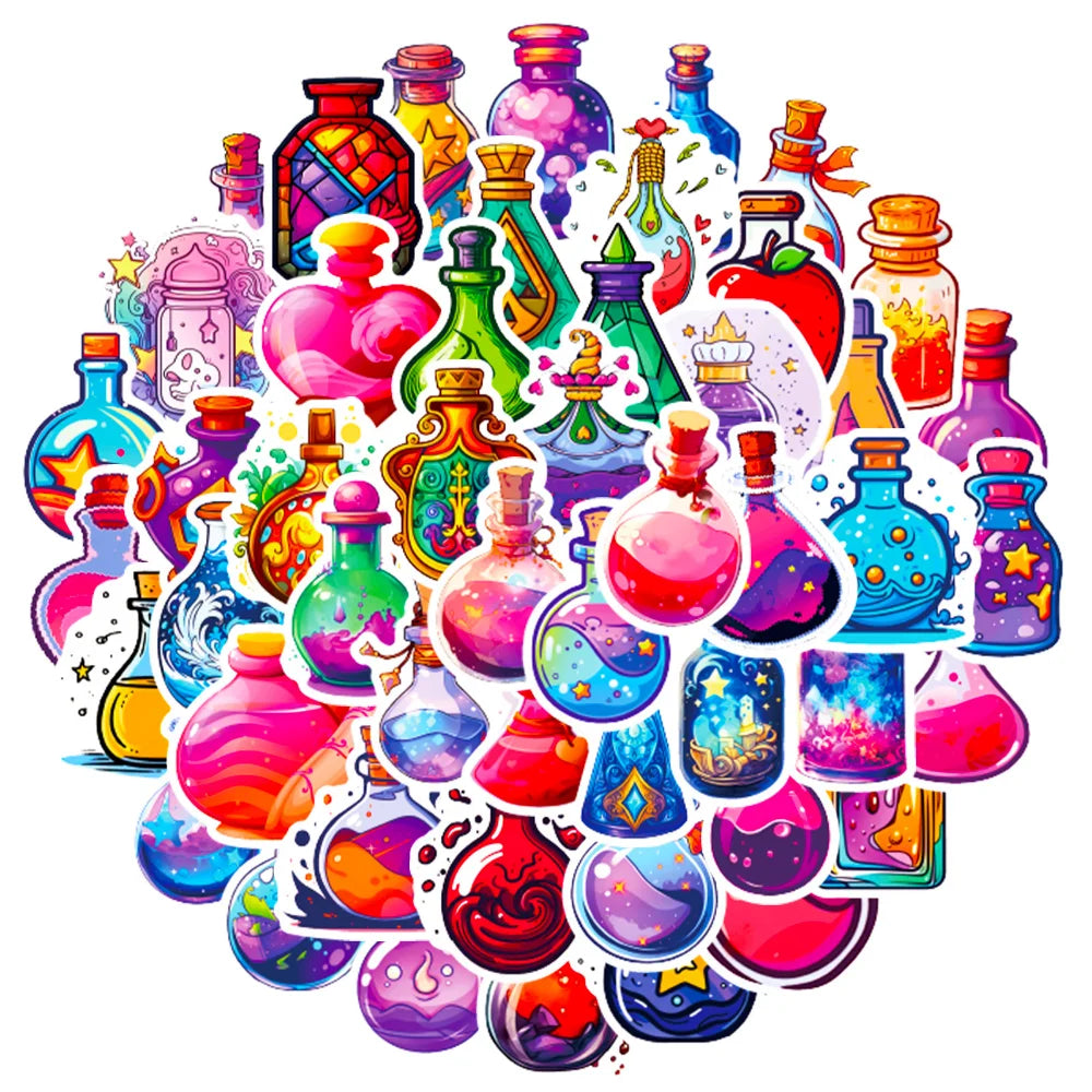 10/50PCS Colorful Magic Bottle Stickers Funny Cute Decals For Kids Laptop Luggage Fridge Diary Bike Phone Notebook Stickers