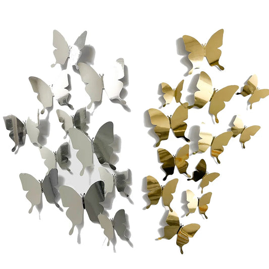 Gold Silver Reflective Butterfly Wall Stickers - Home, Party, Wedding Decor