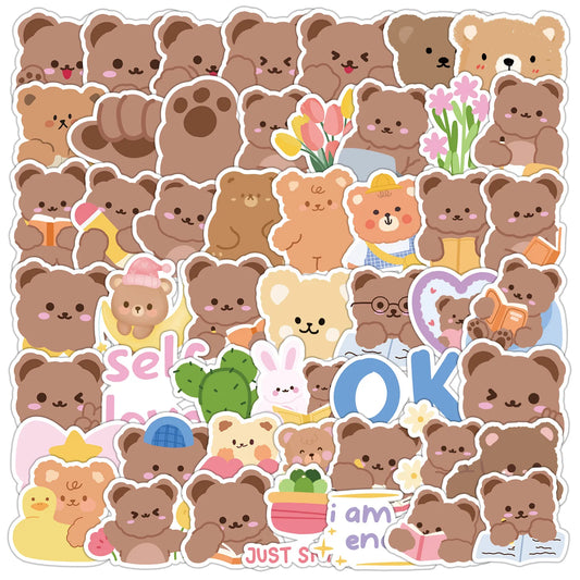 50Pcs Cute Bear Cartoon Stickers for Helmet, Wall, DIY Decoration