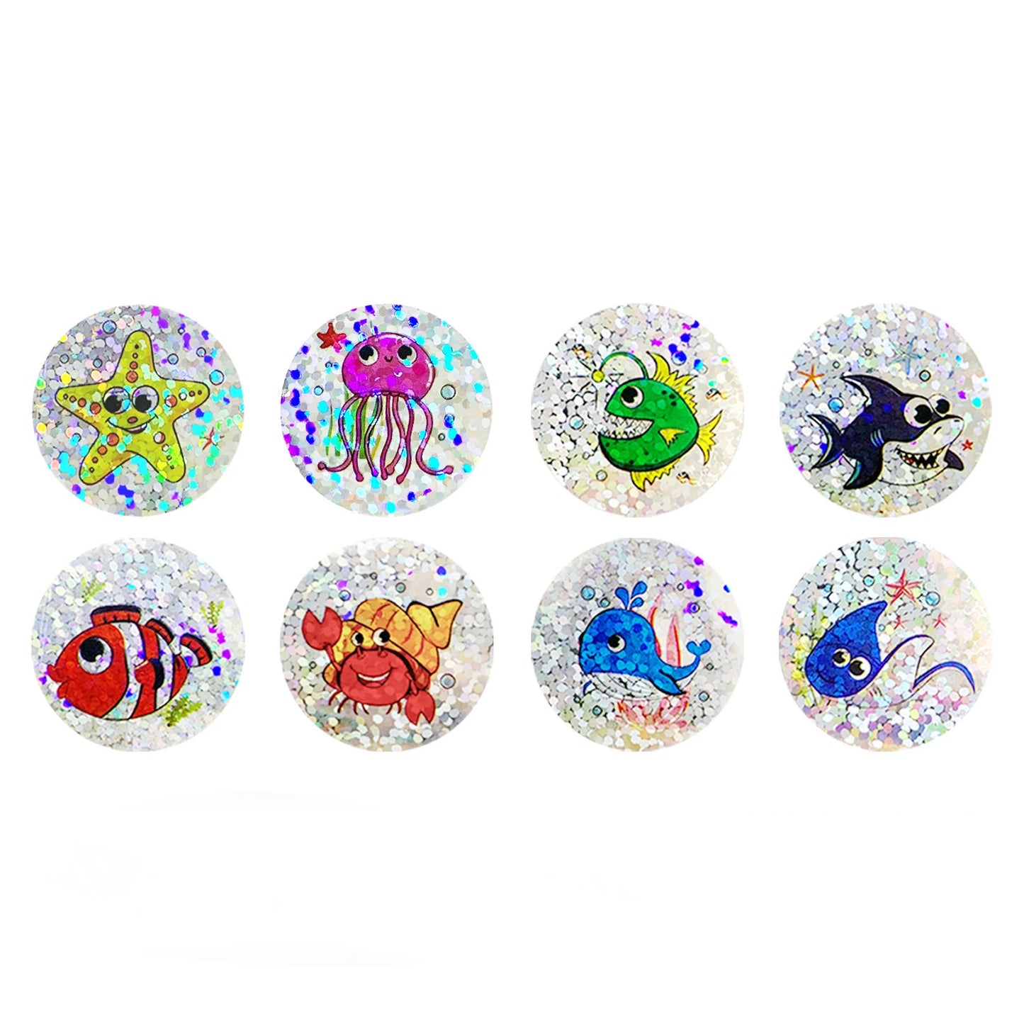 100-500pcs Holographic Rainbow Label Cartoon Marine Animal Stickers Children DIY Handmade Scrapbooking Stationery Sticker