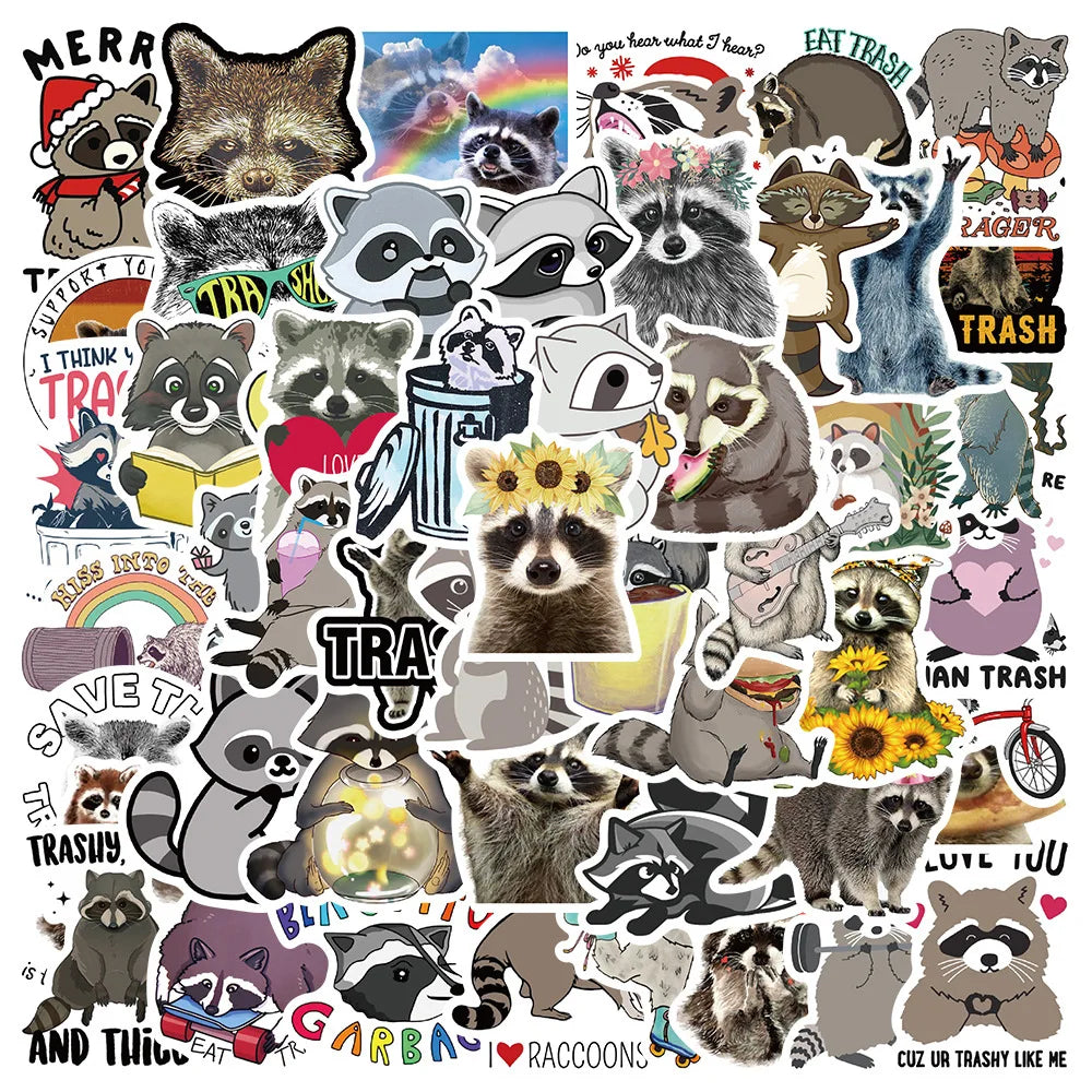 50Pcs 2022 New Cartoon Raccoon Stationery Sticker Waterproof Decals Laptop Scrapbooking Planner Diary Stickers Kids Gift Toys