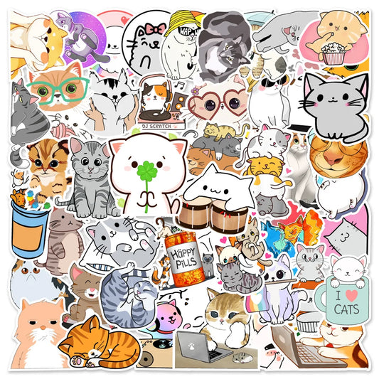 50pcs Cute Cat Cartoon Stickers for Helmet, Desktop, Wall Decoration, DIY
