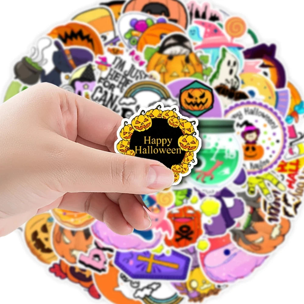 10/30/50PCS Cartoon Halloween Ghost Stickers Decoration Funny Cute Pumpkin Decals Toy For Kids DIY Luggage Laptop Phone Car Bike