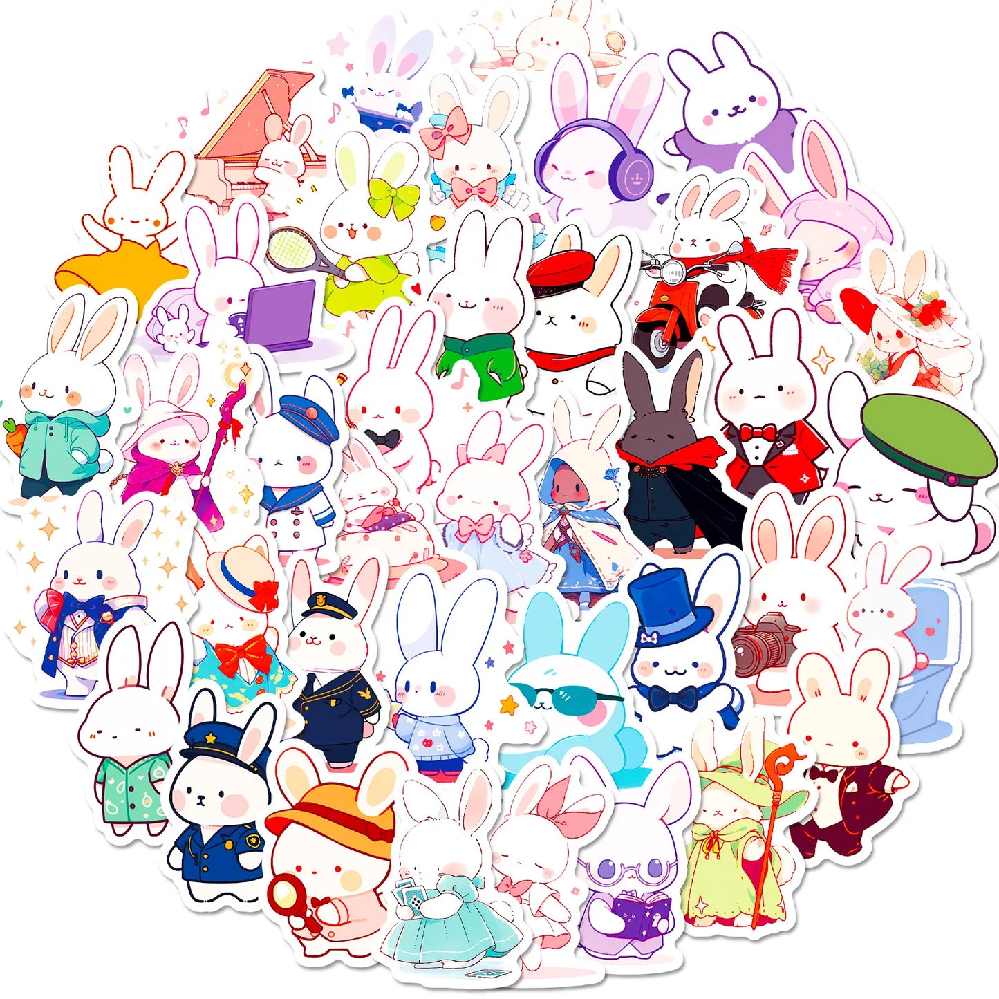 10/30/50PCS Kawaii Rabbit Stickers Cute Cartoon Decals Skateboard Phone Notebook Laptop Fridge Bike Funny Animal Sticker DIY Toy