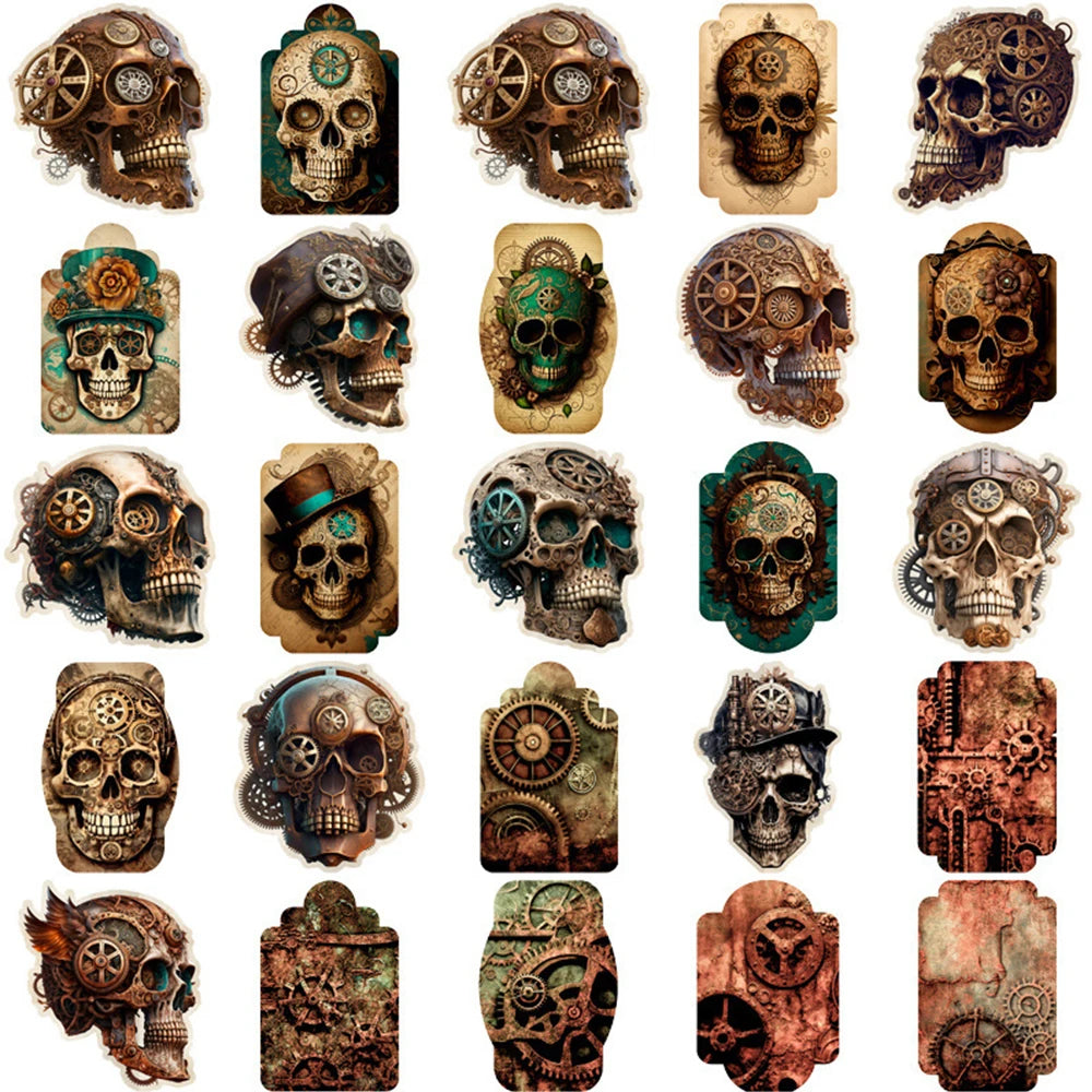 10/30/50pcs Vintage Steampunk Skull Collection Sticker Packs