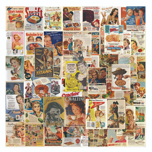 Vintage Poster Sticker Set: Phone, Laptop, Luggage, Skateboard Decals - Fun Gift for Kids (10/30/55 PCS)