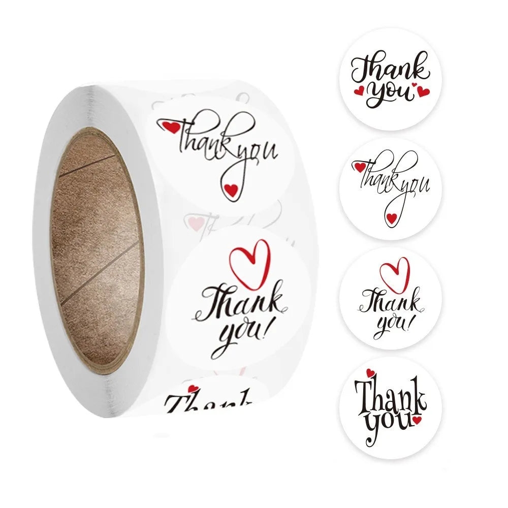 50-500pcs Thank You Stickers Heart Seal Labels Cute Paper Stickers For Wedding Party Cards Stationery Stickers Baking Packaging