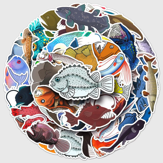Cartoon Deep-Sea Fish Stickers PVC Waterproof Skateboard Notebook Graffiti Toy