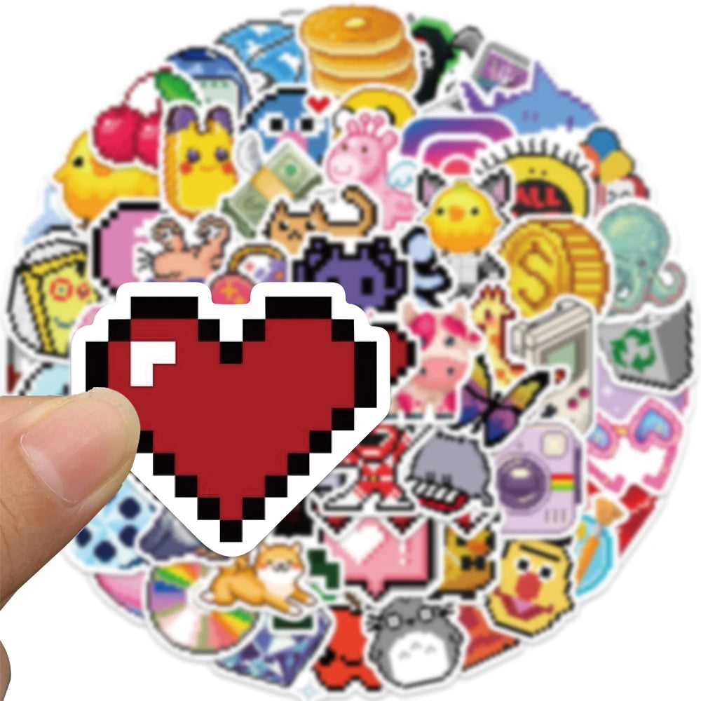 10/30/65PCS INS Style Cute Pixel Cartoon Aesthetic Stickers Laptop Phone Scrapbook Notebook DIY Luggage Graffiti Sticker Kid Toy