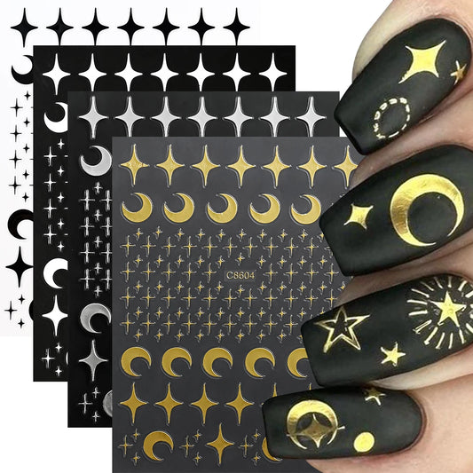 Gold Moon Star Nail Stickers 3D Self-Adhesive Decals