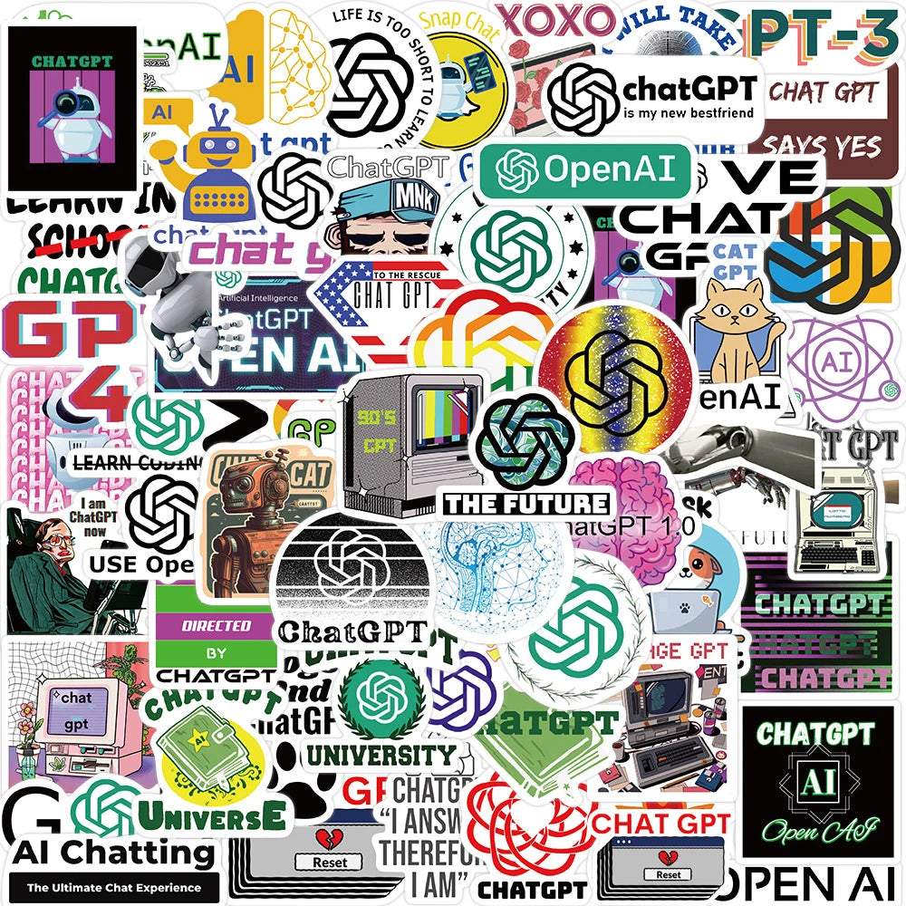 Cartoon Chat GPT Programming Stickers - 10/30/60pcs Waterproof Decals for Laptop, Phone, Skateboard, Motorcycle