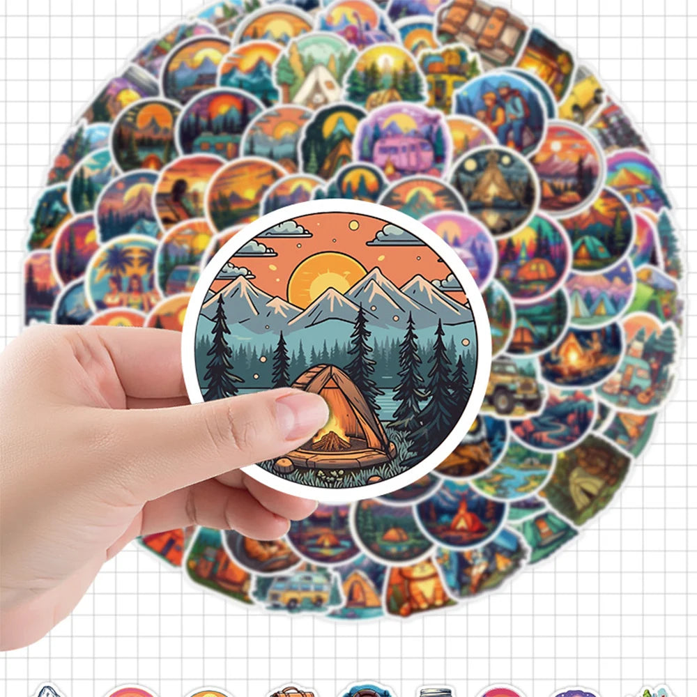 10/30/50/100pcs Mountain Camping Sunrise and Sunset Peaceful Sticker Packs