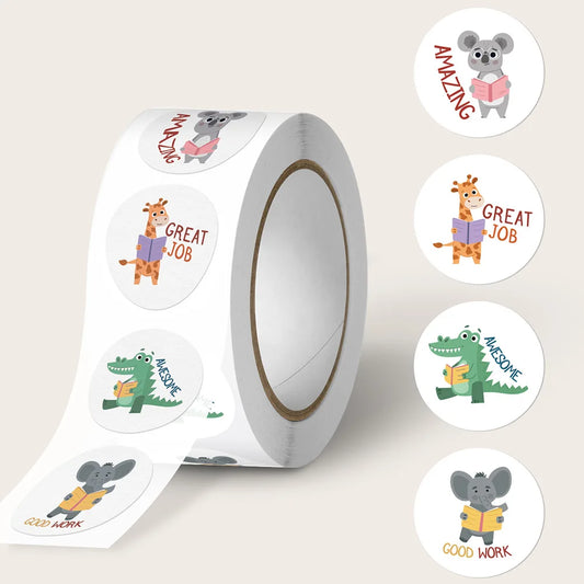 100-500pcs Round 1inch Cartoon Animal stickers for kids Teacher Reward Encourage Sticker Office Stationery