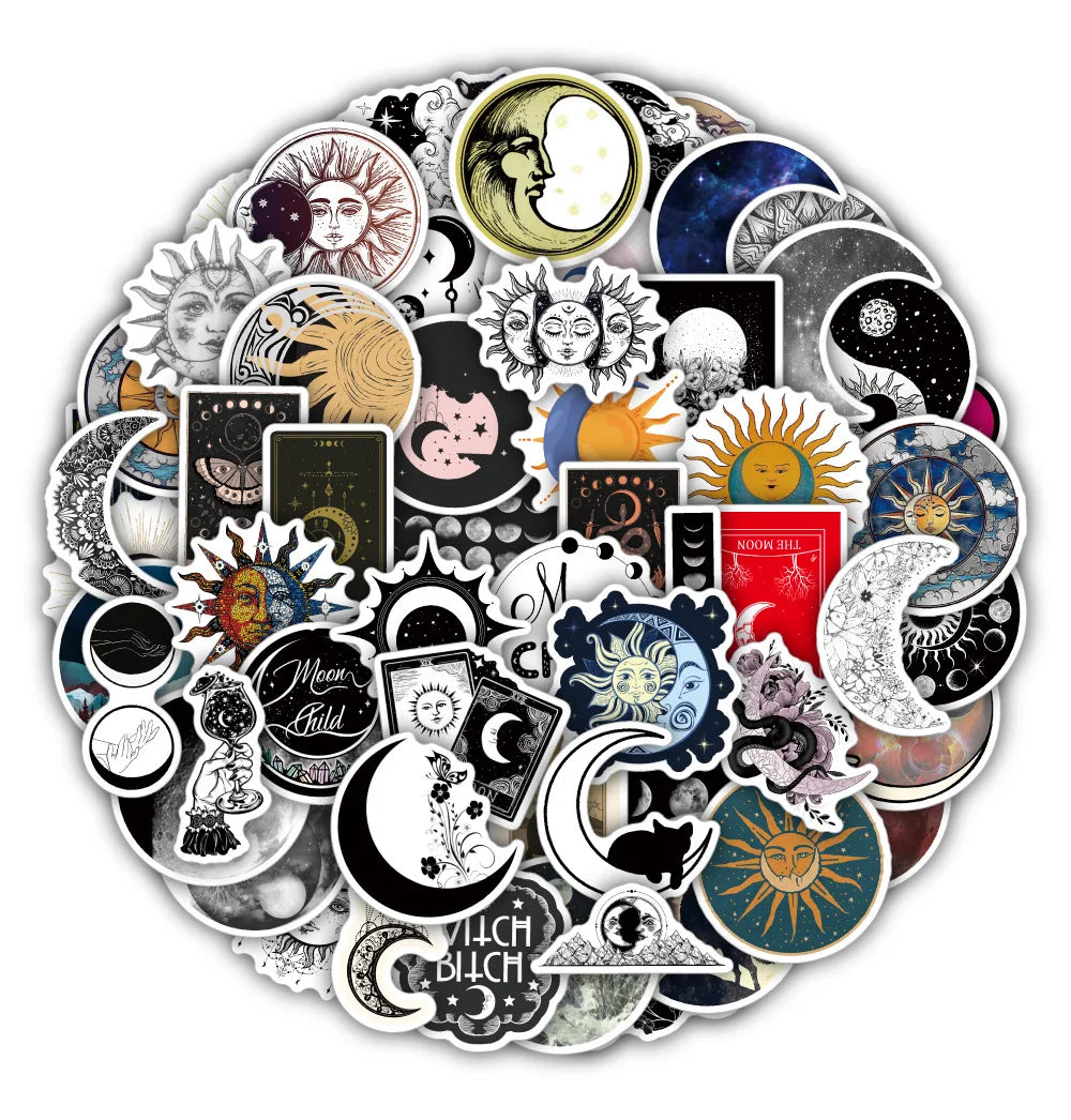 Sun Moon Gothic Cartoon Stickers - DIY Scrapbook Laptop Car Decals