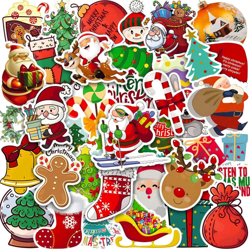 Cartoon Christmas Santa Stickers for Laptop, Luggage, Phone, Scrapbook, Guitar, Car - 10/30/50PCS