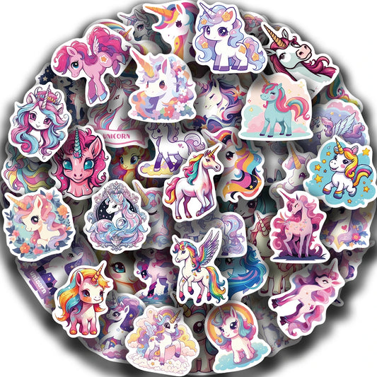 50pcs Rainbow Unicorn Stickers for Laptop & Scrapbooking