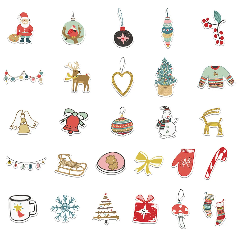 10/27PCS Cute Tree Santa Claus Stickers Merry Christmas Decoration Sticker Packs