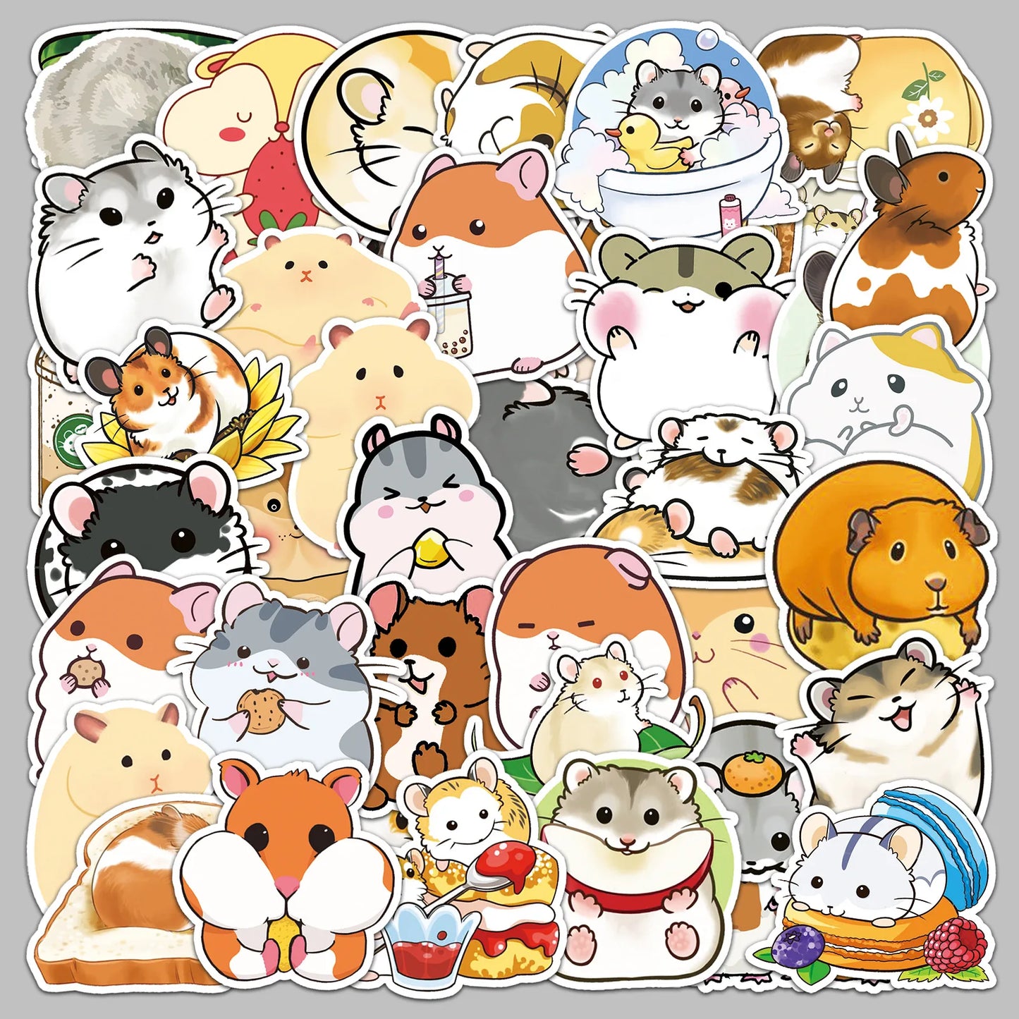 50pcs Cute Cartoon Hamster Stickers for Helmet, Wall, DIY Decoration