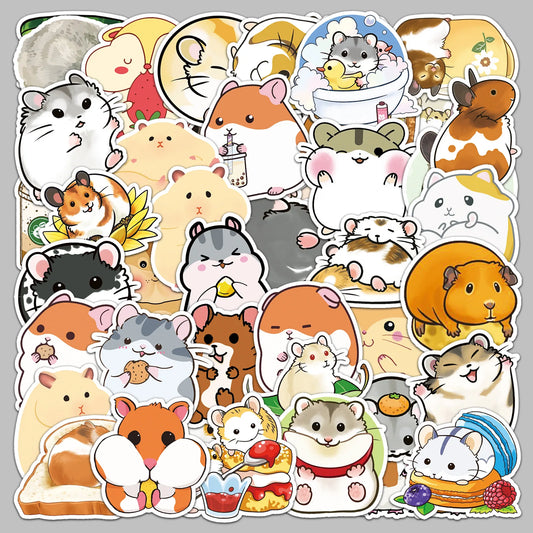 50pcs Cute Cartoon Hamster Stickers for Helmet, Wall, DIY Decoration