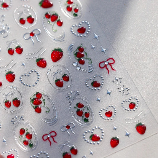 Red Strawberry Heart Nail Art Stickers Decals