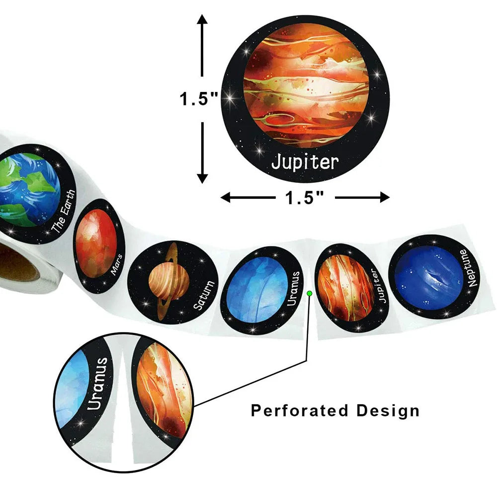 100-500 Pcs Round Universe Outer Space Stickers Solar System Earth Mars Jupiter Planet DIY Sealing Party Decals Stationery Toy