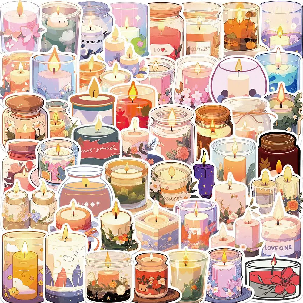 10/25/50PCS Colorful and Cute Aromatherapy Candle Sticker Cartoon Decoration Cup Phone Case Laptop Case Guitar Gift Toy Decal