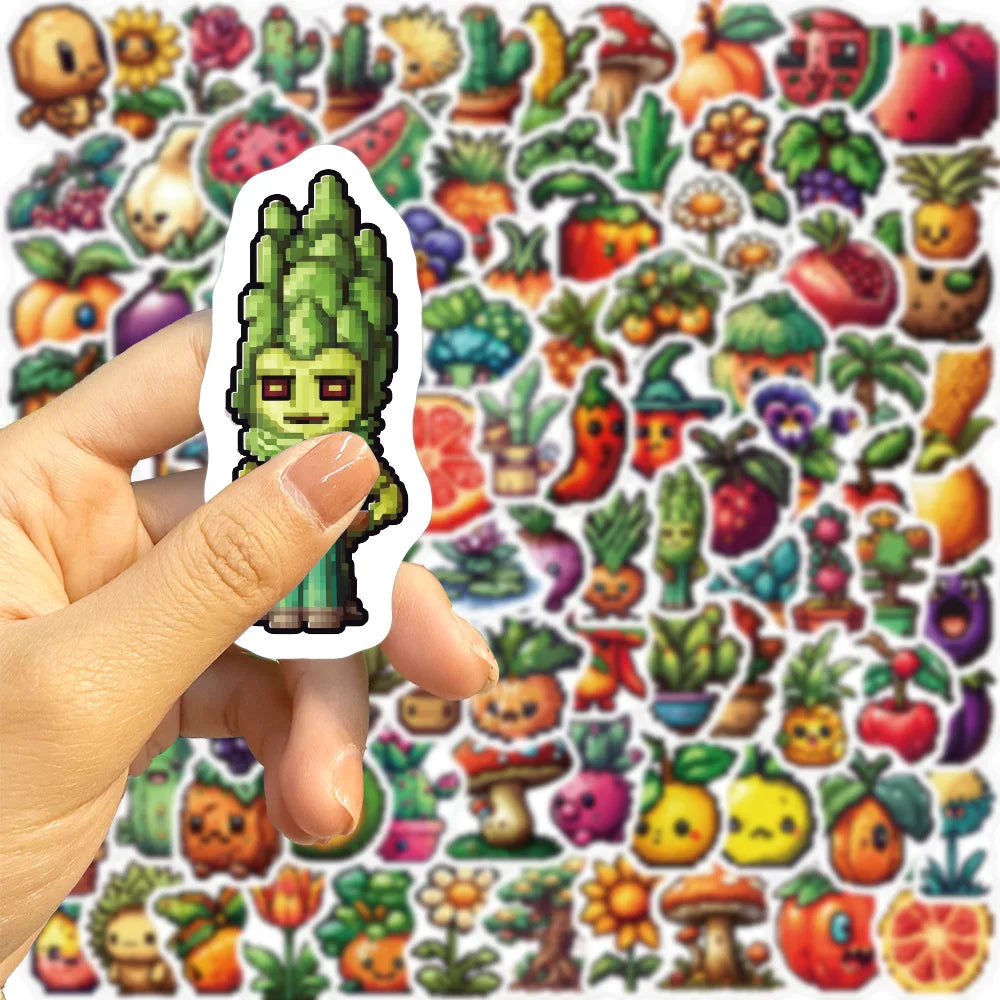 10/30/50/100PCS Cute Pixel Cartoon Stickers Funny Fruit Vegetable Graffiti Decals Notebook Fridge Phone Suitcase Toys Decoration