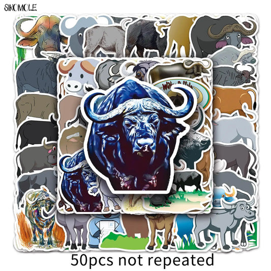 Buffalo Bull Cartoon Stickers Pack for Car, Laptop, Suitcase, Skateboard, Guitar