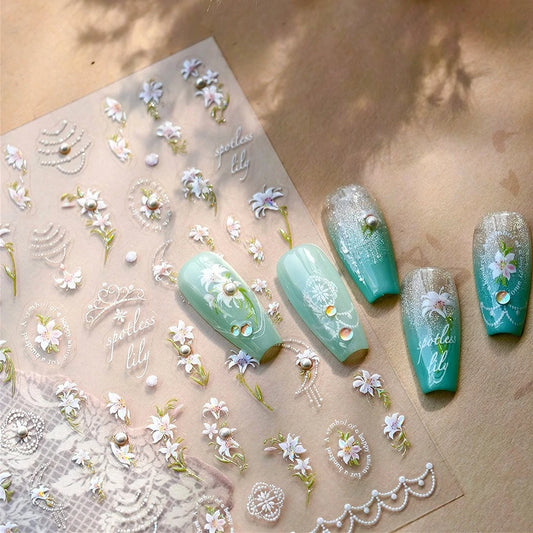 Lily Pearl Nail Art Stickers Decals Manicure Accessories