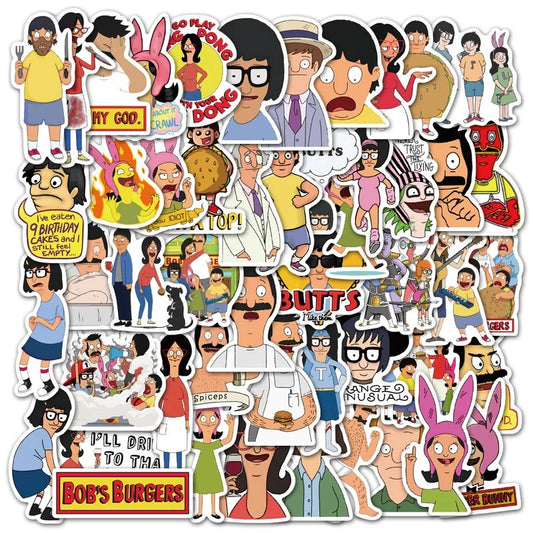 50pcs Bob's Burgers Stickers for Laptop, Phone, Car, Scooter, Suitcase, Water Bottle, Refrigerator