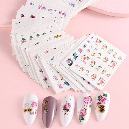 55pcs Floral Lace Nail Stickers Set Glitter Charms Decals for Manicure Decorations