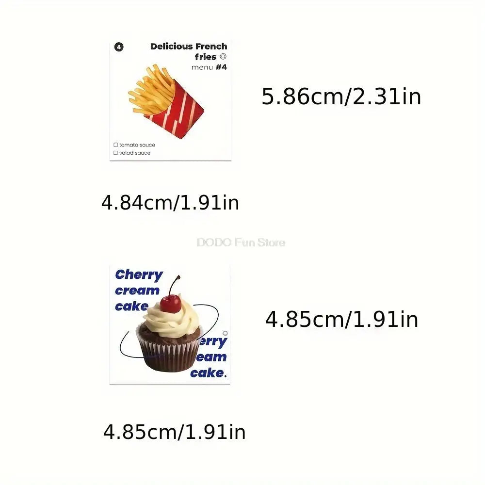 50PCS INS Wind Food Label Sticker Dessert Cake Bread Biscuit Burger Waterproof PVC Decorative Book Desktop Phone Case