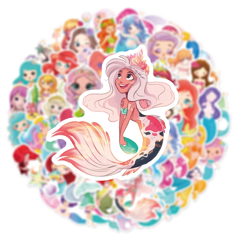 10/30/50PCS Cute Cartoon Mermaid Stickers Kawaii Princess Decals Kids Toy Stationery Fridge Phone Car Guitar Bike DIY Decoration