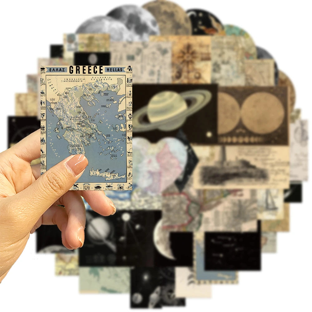 10/30/50PCS Vintage Planet World Map Sticker Graffiti PVC Waterproof Toys Suitcase Scrapbook Fridge Guitar Cup Phone Decals Gift