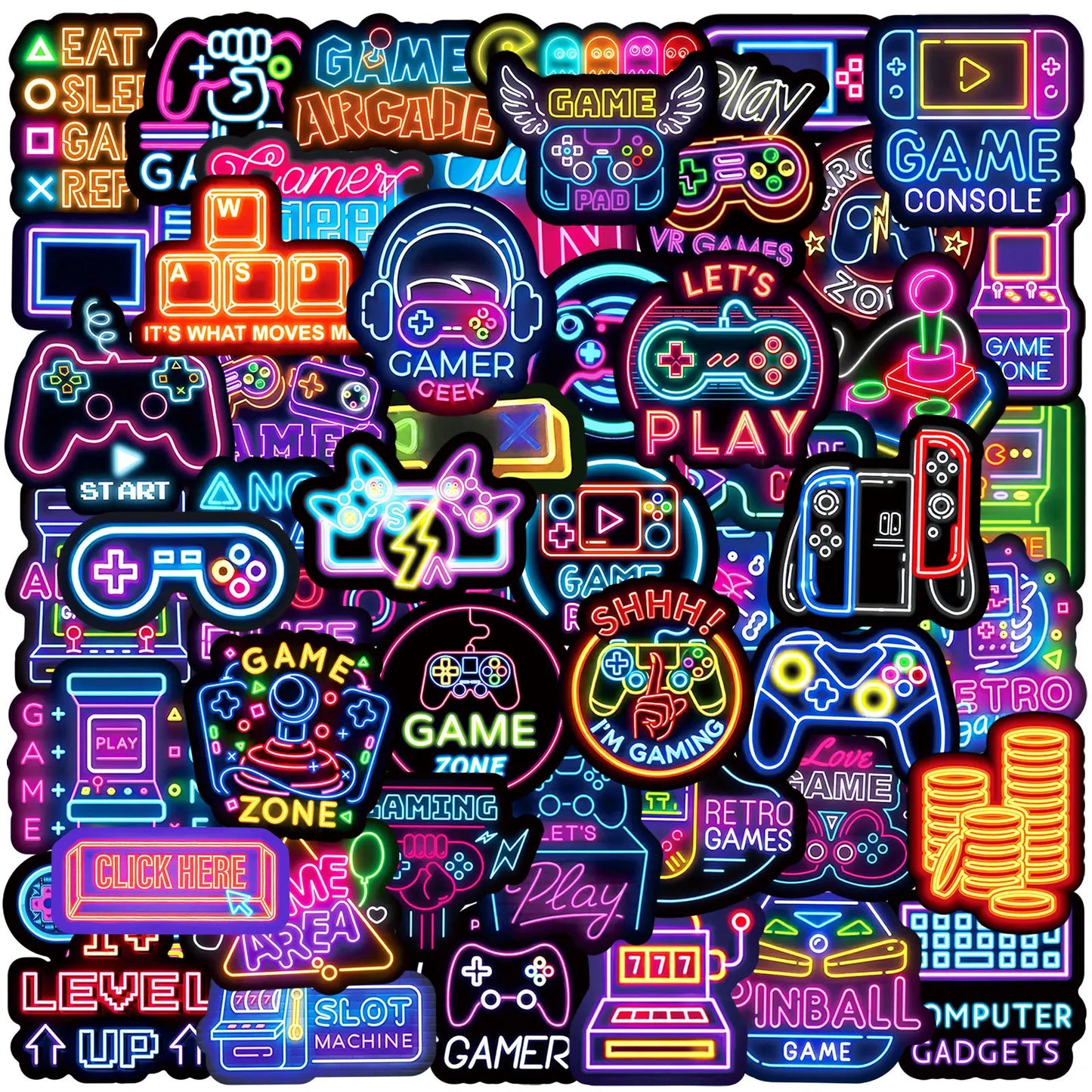 50PCS Neon Video Game Stickers for Laptop & Phone