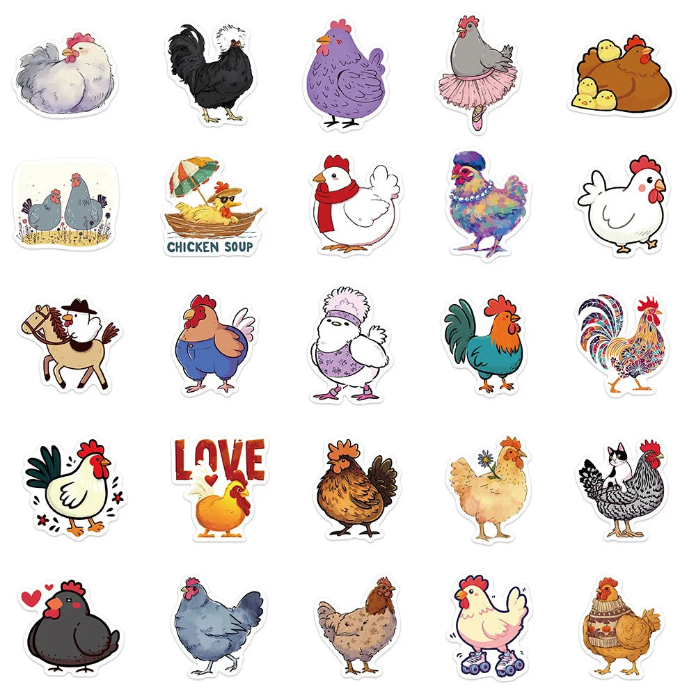 10/30/50PCS Tasty Animal Stickers Funny Chicken Graffiti Gift Waterproof Laptop Phone Guitar Bike Flat Cartoon Decals Kids Toy