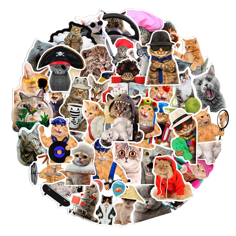 10/30/66PCS Funny Cat Stickers Cute Cartoon Decals Toys DIY Notebook Laptop Skateboard Luggage Phone Car Waterproof Kids Sticker