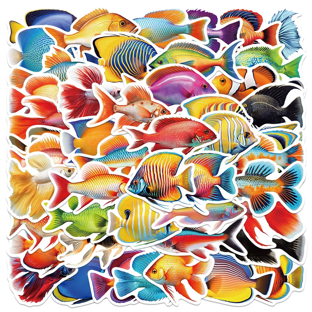 50pcs Cute Cartoon Fish Stickers Aesthetic Decals For Laptop Skateboard Suitcase Scrapbook Stationery Supplies Graffiti Stickers