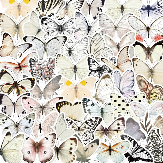 White Butterfly Cartoon Stickers for Luggage, Guitar, Fridge, Laptop - 10/30/50PCS