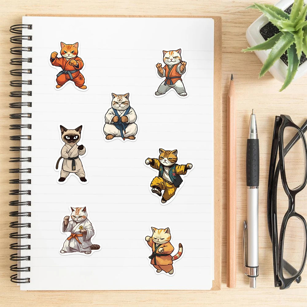 50PCS Kung Fu Cat Sticker Kawaii Cute Cartoon Decals DIY Skateboard Notebook Luggage Phone Fridge Bike PVC Car Laptop Toys