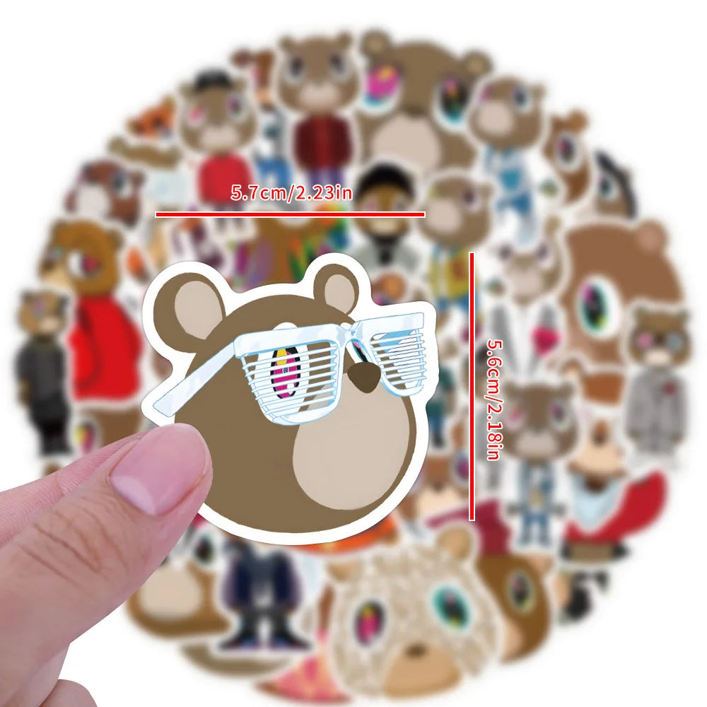 10/30/60PCS Kanye Graduation Bear Stickers Funny Cartoon DIY Decoration Scrapbook Luggage Laptop Guitar Car Bike Graffiti Decals