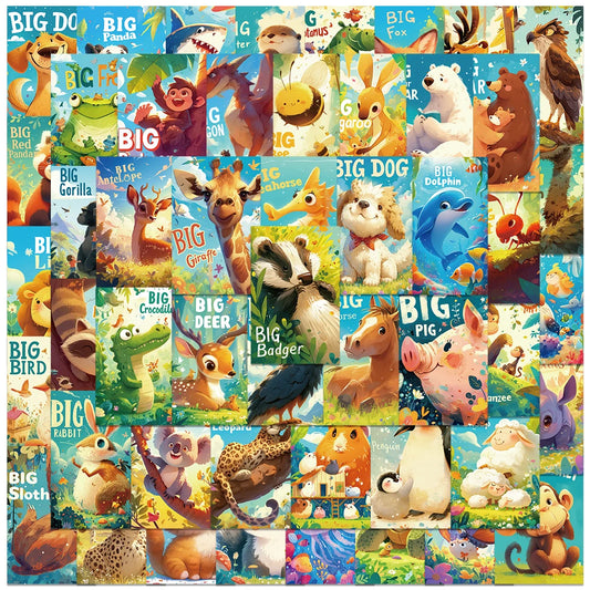 50pcs Cute Cartoon Animals Stickers Kids Students Reward Decals Laptop Water Bottle Luggage Phone Diary DIY Waterproof Graffiti