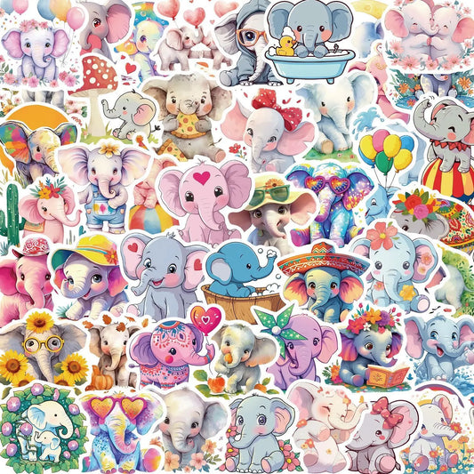 10/50pcs Kawaii Pink Elephants Cute Animal Stickers Aesthetic Decals DIY Laptop Luggage Motorcycle Phone Waterproof Sticker Toy