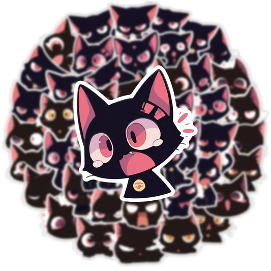 10/55PCS Cute Funny Black Cat Meme Stickers Kawaii Briquette Sticker Decals DIY Fridge Luggage Laptop Phone Notebook Skateboard