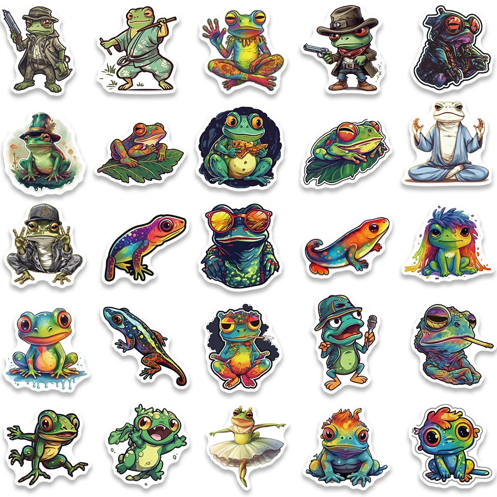 50pcs Funny Colorful Cartoon Trippy Frogs Stickers Vinyl Laptop Phone Decals Guitar Luggage Diary Car Waterproof Graffiti